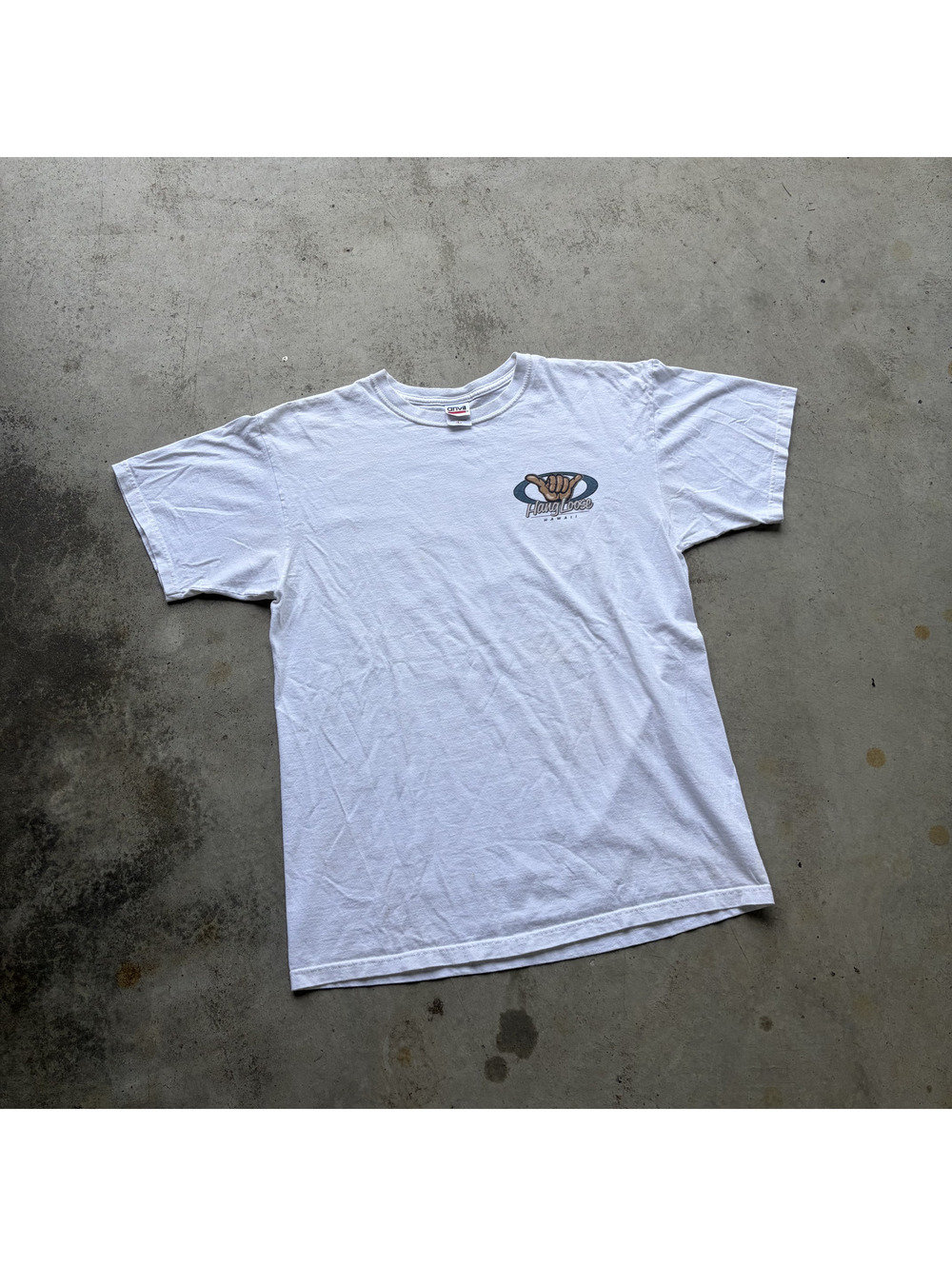 Anvil Hang Loose Hawaii Graphic White T-Shirt Large